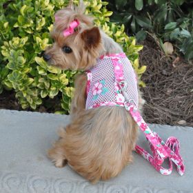 Cool Mesh Dog Harness with Leash - Hawaiian Hibiscus Pink (size: small)