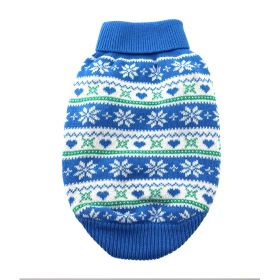 Combed Cotton Snowflake and Hearts Dog Sweater - Blue (size: large)