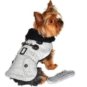 Grey Herringbone Designer Harness Coat and Matching Leash (size: small)