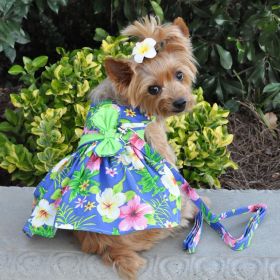 Blue Lagoon Hawaiian Hibiscus Dog Dress with Matching Leash (size: medium)