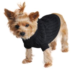 Combed Cotton Cable Knit Dog Sweater - Jet Black (size: small)