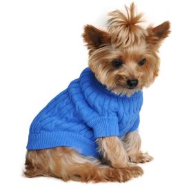 Combed Cotton Cable Knit Dog Sweater - Riverside Blue (size: small)
