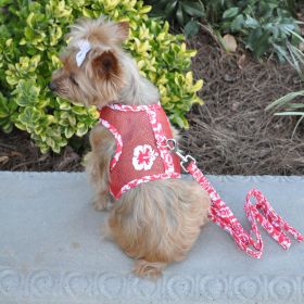 Cool Mesh Dog Harness with Leash - Hawaiian Hibiscus Red (size: large)