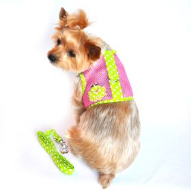 Cool Mesh Dog Harness Under the Sea Collection - Frog Green Dot and Pink (size: medium)