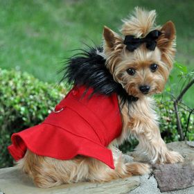 Wool Fur-Trimmed Dog Harness Coat - Red (size: medium)
