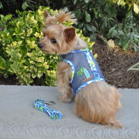 Cool Mesh Dog Harness with Leash - Surfboard Blue and Green - Ocean Blue and Palms (size: X-Small)